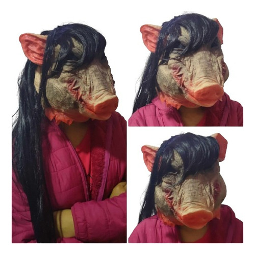 Mascara Terror Cerdo Pig Saw Amanda Con Cabello Importada