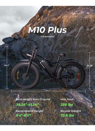 Isinwheel M10plus Bicicleta Eléctrica Motor De 45km/h 1200w Autonomía De 90km Neumáticos Anchos De 26 X4,0/1.95 Bicicleta De Montaña Eléctrica Para 13ah Y Suspensión Delantera