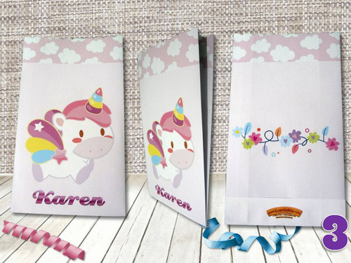 Imagen 4 de 9 de Bolsas Para Dulces - Fiesta Unicornio - Pkt De 10 - G
