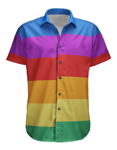 Camisa Botão Listras Listrado Lgbt Pride Lgbtqi+ Bandeira