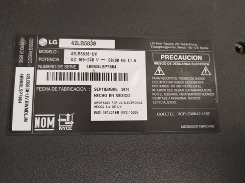 Fuente Para Tv Lg 42lb5830 (pieza Original) Pantalla 1 (Usado)