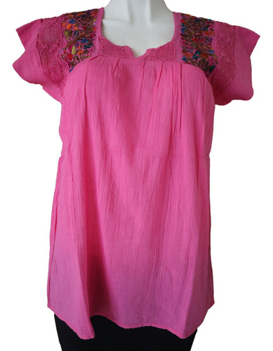 Blusa Bordada A Mano Talla Ut Modelo Geranio Color Tierra