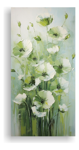 25x50cm Cuadro De Flores Verdes Pintado En Lienzo Flores