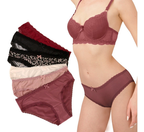 Paquete 6 Calzones Panty Bikini Juvenil Con Encaje Sexybox