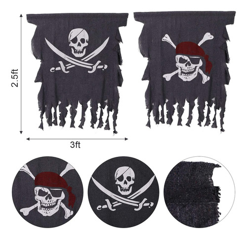 2 Piezas Pirata Pirata Halloween 3 X 2.5 Pies Jolly Roger Fl