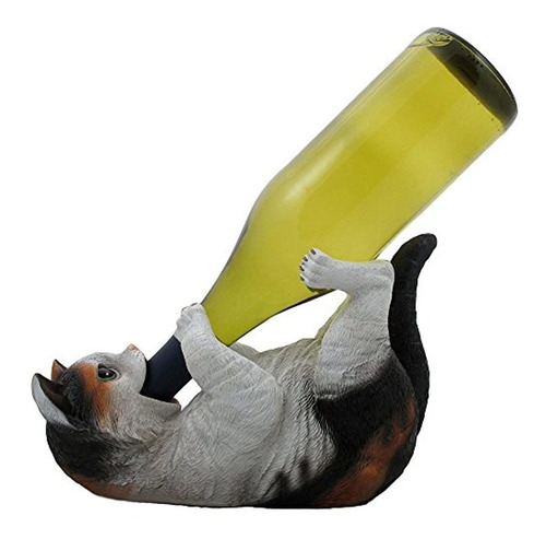 Calico Gato Potable Botella De Vino Titular Escultura Para D