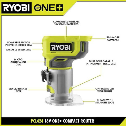 Router Inalámbrico Compacto 1/4 Ryobi 18v Pcl424b (Usado)