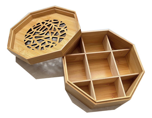 Natural Bamboo Organizer With Vented Lid And Removable Part.