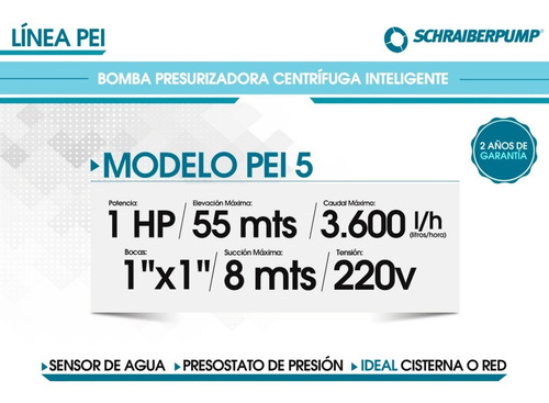 Bomba Presurizadora Centrifuga Inteligente 4 Baños Schraiber