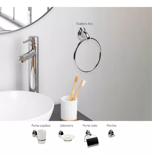 Set Kit De Baño 6 Piezas Completo Accesorios Cromado Kübel