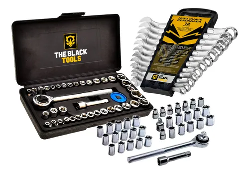 comprar Kit Jogo De Ferramentas 40 Peças Com Soquetes E Kit Chave Combinada 6 A 22mm 12 Peças The Black Tools