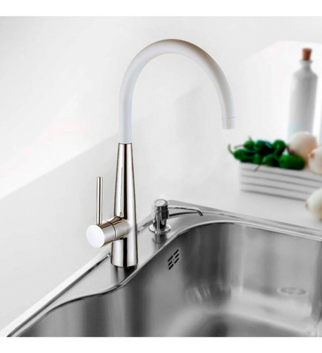 Griferia De Cocina Pico Alto Aqualia Monocomando Blanco