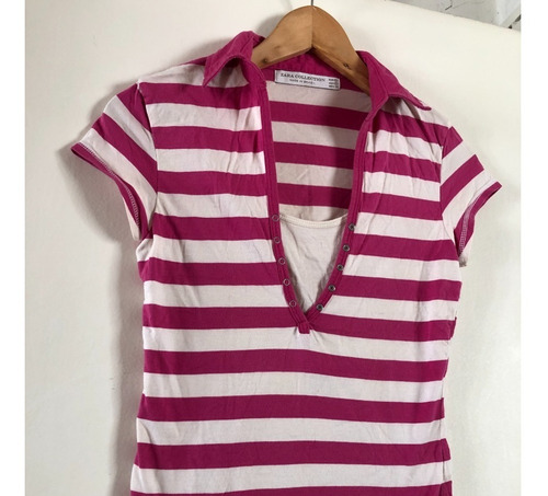 Remera Manga Corta Rayada Zara Fuxia Talle M