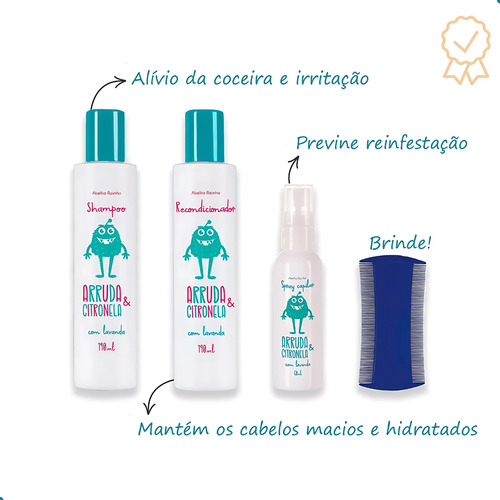 Kit Mata Piolho Shampoo Piolhos E LĂȘndeas Abelha Rainha 3un.