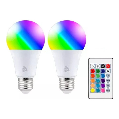 2 Foco Led Rgbw Con Control Remoto Multicolor 5w E27 Calido