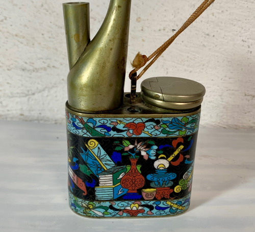 Antigua Pipa Oriental Esmaltado Cloisonne Coleccionable