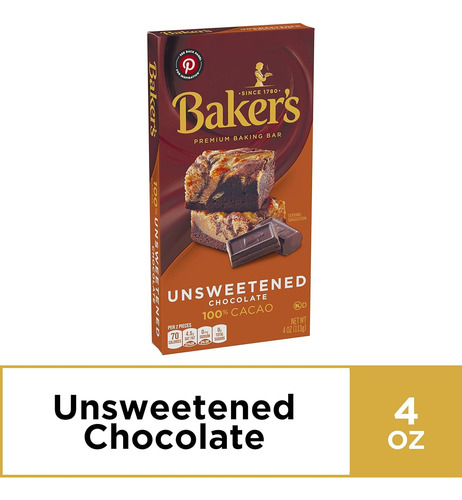 Bakers Premium Bar Baking Unsweet Chocolate 113g Importado