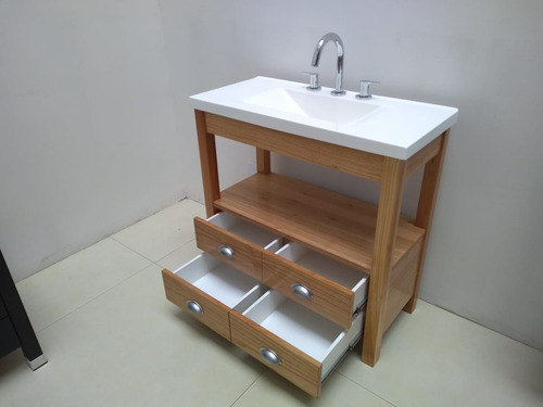 Imagen 6 de 6 de Vanitory Tono Miel 82cm X 38 4 Cajones Telescopicas Fichero