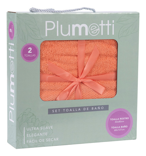 Set 2 Toallas Baño 40x80 Y 68x137 Caja 70% Algodón Plumetti