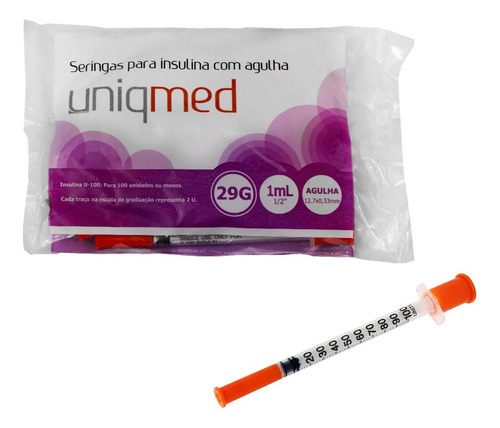 Seringa Insulina 1ml 12,7x0,33m 29g Ultrafine Uniqmed Kit/10 Capacidade Em Volume 1 Ml