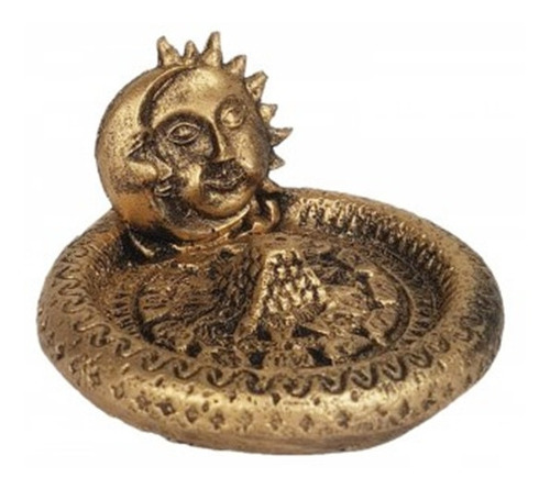 Incensario Porta Incenso Pratinho Miniatura Sol E Lua Cor Dourado Liso