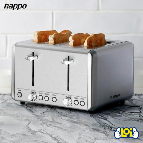 Tostadora Nappo Inox 1850w 4 Ranuras Extra Grandes Color Plateado