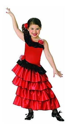 Disfraz De Flamenca Española Para Niña, L, Rojo Y Negro