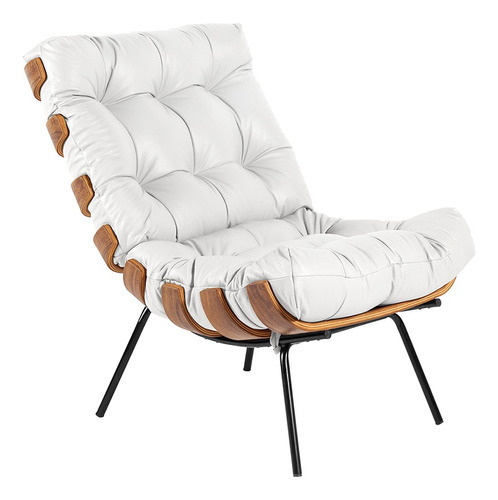 Kit 02 Poltronas Giratória Costela Couro Branco Base Madeira