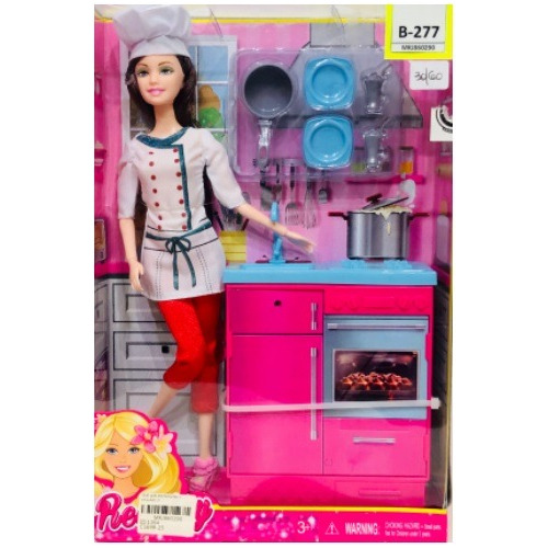Muñeca Articulada Cocinera Cocina Con Accesorios - 29cm