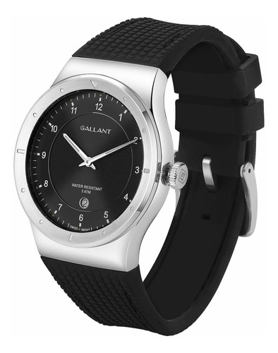 Reloj Hombre Gallant A8907-6 Cuarzo Pulso Negro En Silicona
