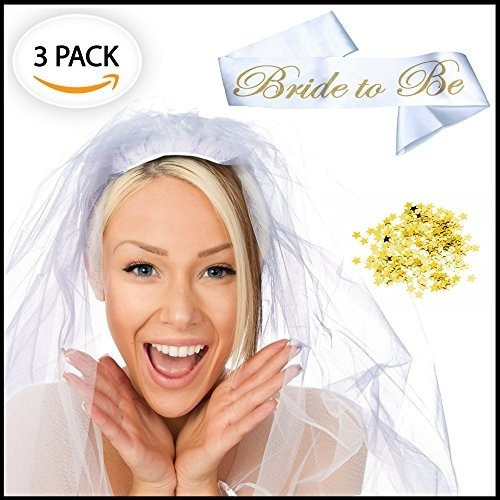 La Novia Será Sash Bridal Veil Y Gold Confetti Set De 3 Per 