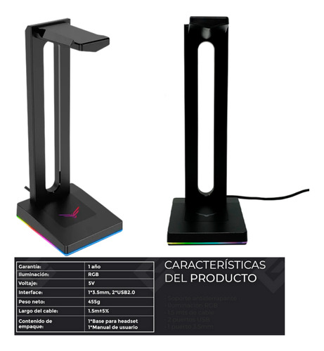 Set De 2 Bases Naceb T11 Eleven Rgb Para Audífonos Gamer Usb