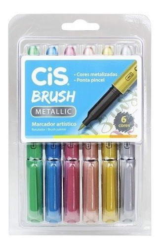 Caneta Pincel Brush Pen Metallic 6 Cores Metálicas - Cis