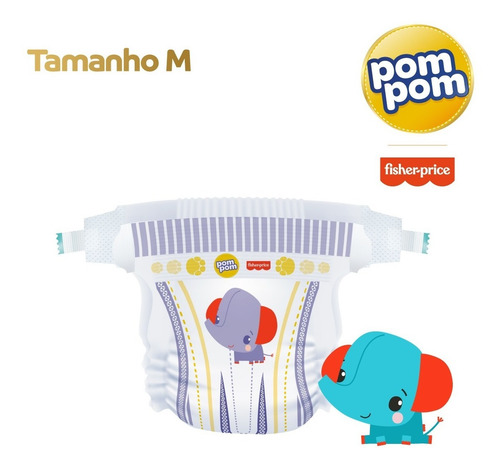 Imagem 5 de 9 de Kit Pom Pom Fraldas Derma M 168u + Brinde Babador Fisher