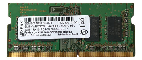 Memória Notebook Smart 4gb Ddr4 3200 Mhz Sms4wec3c0k0446scg