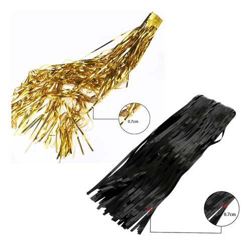 Sharlity 4pcs 3 X 8 Black And Gold Metallic Tinsel Foil Frin