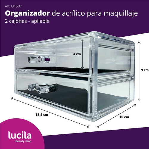 Imagen 2 de 6 de Organizador Acrílico De Maquillaje 2 Cajones Apilable O01507