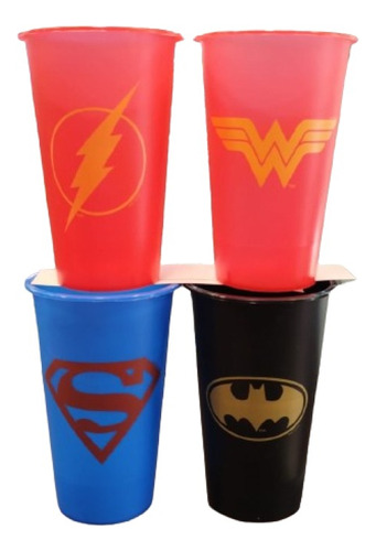 Vasos De Plastico X 4 Dc Comics - Batman Ww Flash Y Superman