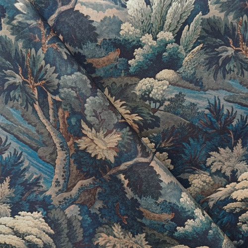 Tecido Para Sofá Linho Sintético Floresta Azul