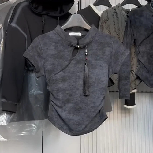 Camiseta De Estilo Chino Para Mujer, Mezcla De Algodón, Dise