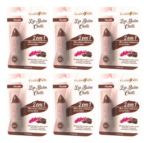 Lip Balm Flash On 2em1 Chocolate - Kit Com 6un