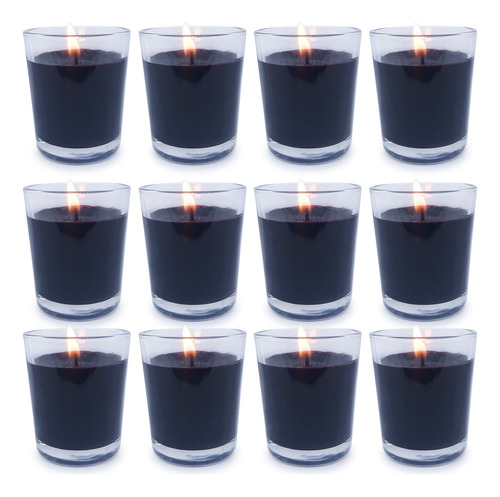 Juego De 12 Velas Votivas Negras, Velas De Cera De Soja...