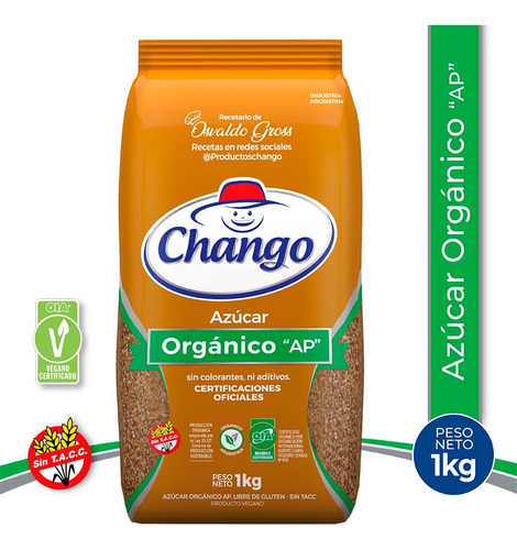 Oferta! Azucar Chango Organico Premium 1kg Certif. Sin Tacc