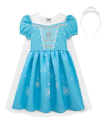 Fantasia Menina Vestido Infantil Princesa Gelo Carnaval Azul