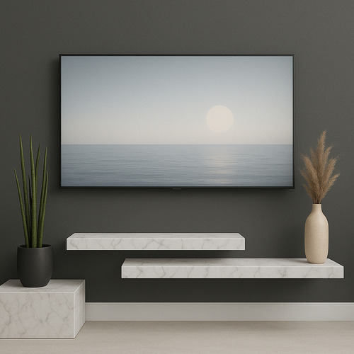 Set De 2 Repisas Para Tv Flotantes Minimalistas Mármol Blanco