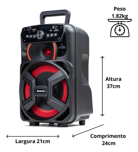 Caixa De Som 220w Amvox Aca221 Tws Led Woofer 8 Bivolt