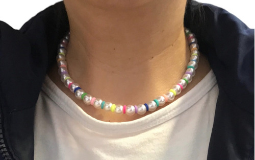 Gargantilla O Collar De Perlas Con Discos De Colores. 