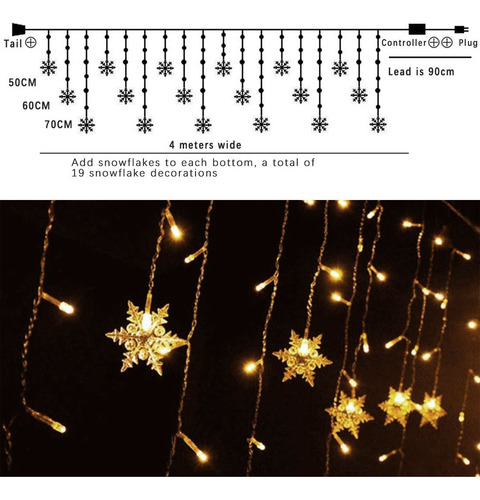 Decoración De Copo De Nieve Led De Luz De Navidad 3.5m Blanc