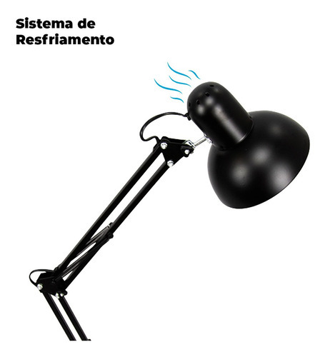 Luminária Articulada De Mesa Bivolt Com Base E Clip