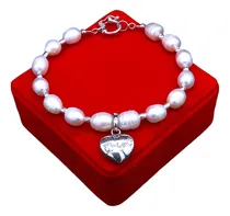 Comprar Pulsera Con Perlas Del Rio Y Dije Modelo Corazón En Plata 